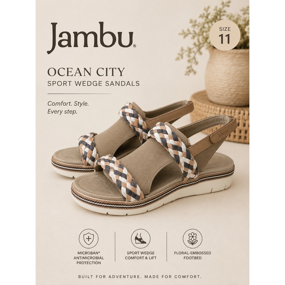 NEW Jambu Ocean City Sandals Womens 11 Tan Braided Sport Wedge WJ18OCC84